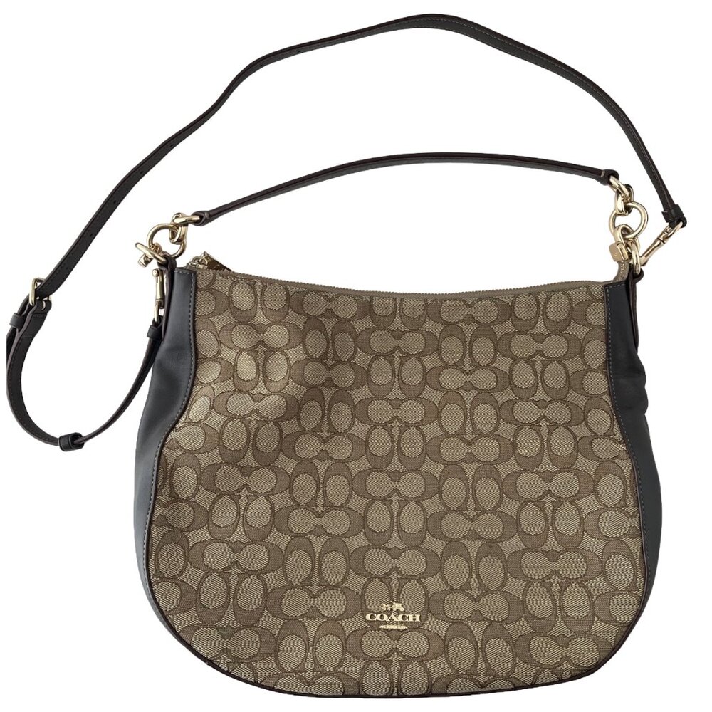 Coach Signature Zip-Top Hobo Shoulder Bag – Brown / Tan